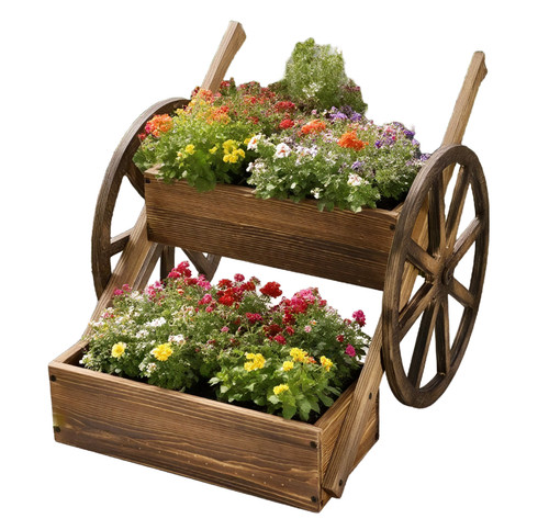 Rustic wooden wagon planter - rustic,