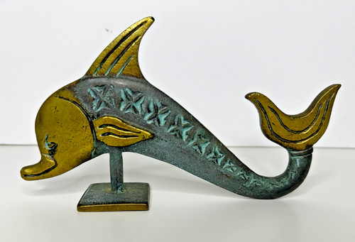 Brass dolphin figure table top - figure,