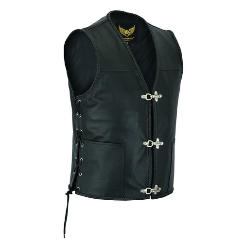 Mens leather vest - leather, buckle