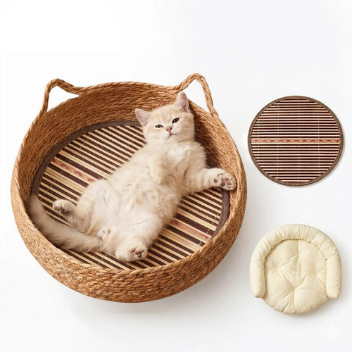 Cozy handwoven wicker cat bed - wicker,
