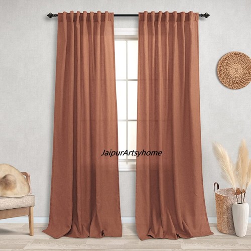 Linen curtain terracotta color - linen,