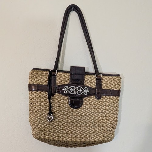 Vtg brighton woven straw - woven, tote