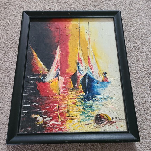 Picture oil canvas boat - canvas,