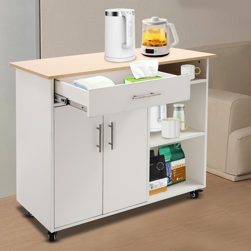White rolling kitchen island - kitchen,