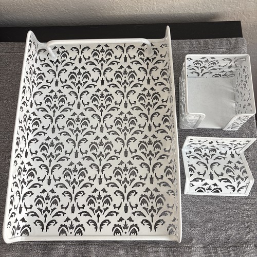 White floral office organizer - white,