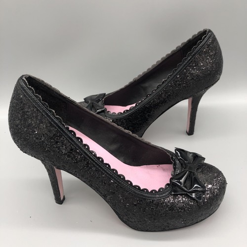 Ladies black glitter high - black,