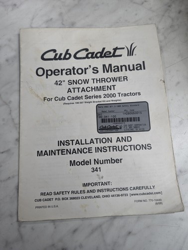 Cub cadet operator manual - cadet,