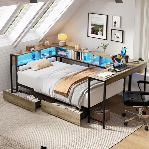 Corner twin bed frame - frame, with