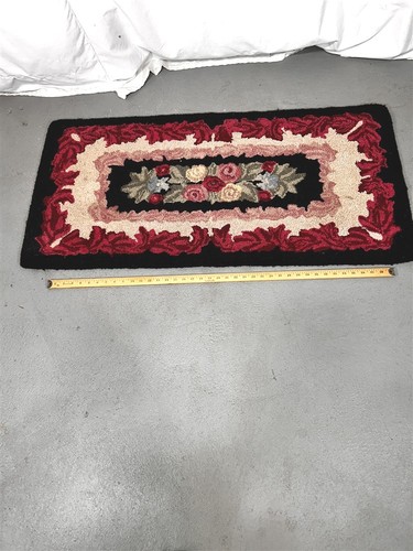 Antique rug wool hooked - rug,