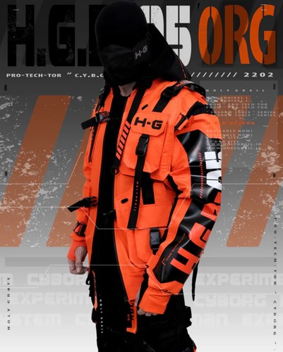 Men techwear orange - techwear,