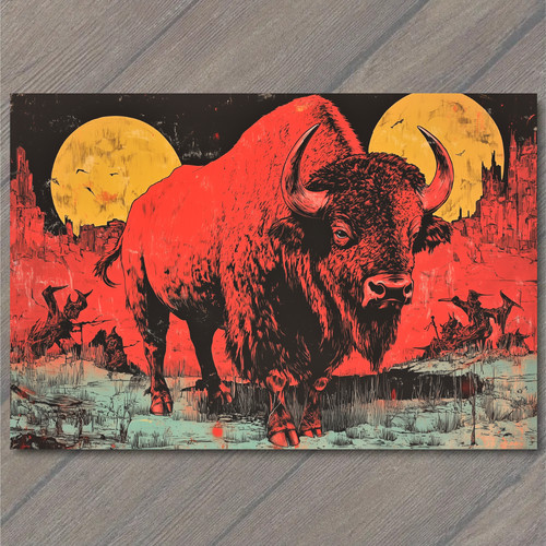 Art print red - bison, twin