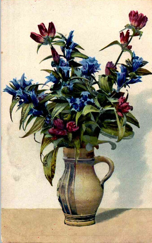 Vase with blue harvestbells - with,