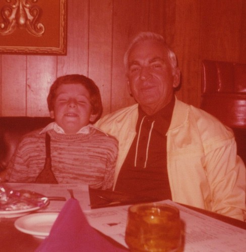 Old man boy restaurant booth - old,