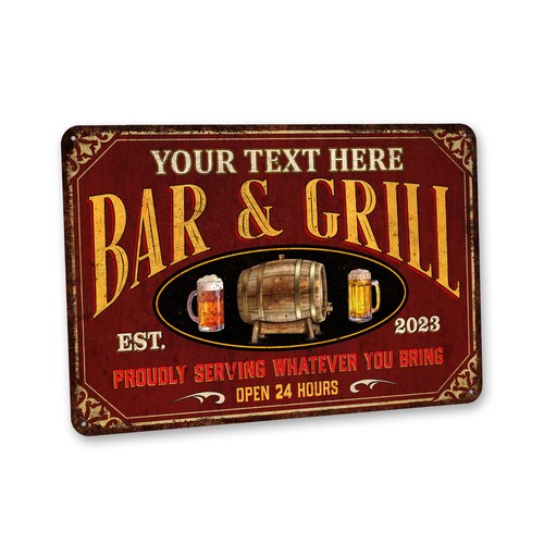 Custom bar grill sign rustic - &,