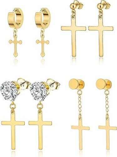 Aretes cruz para hombre - cruz,