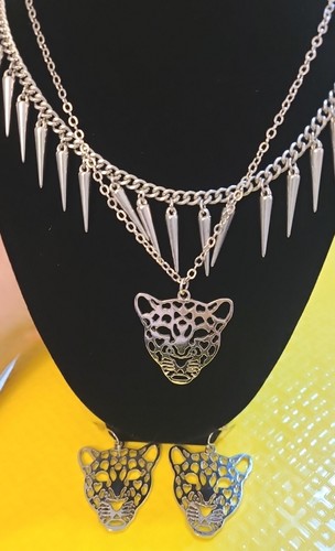 Leopard face long necklace - leopard, &