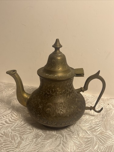 Vintage engraved brass pitcher - vintage,