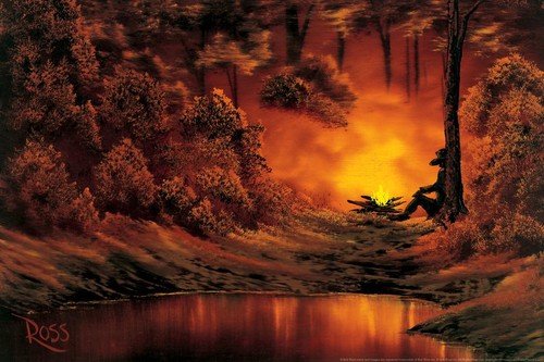 Laminated bob ross campfire - bob,