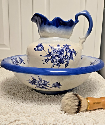 Blue and white wash basin - blue,