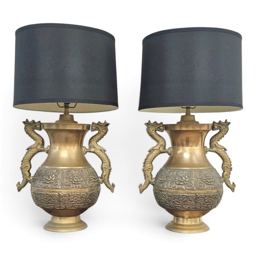 Pair repoussé brass dragon - repoussé,