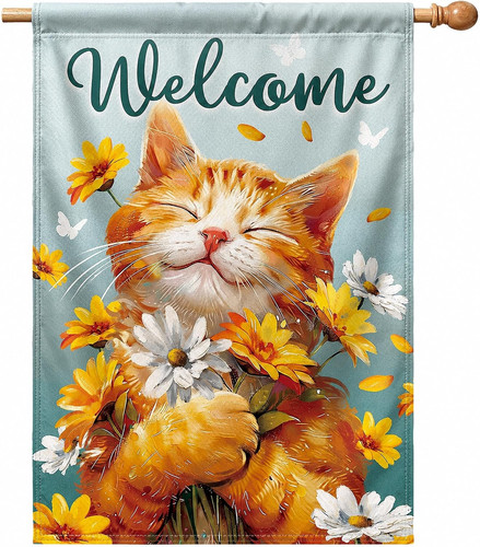 Welcome cat garden flag - cat,