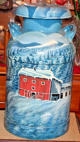 Antique milk can - hand, painted