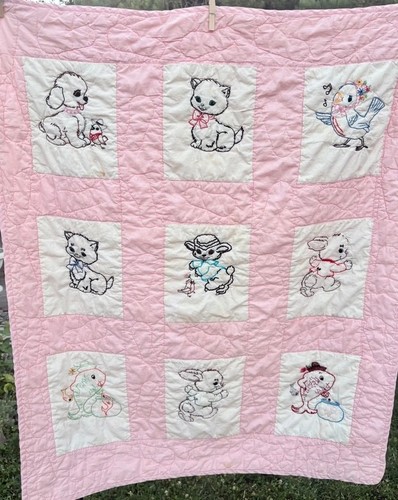 Vintage handmade baby quilt - vintage,