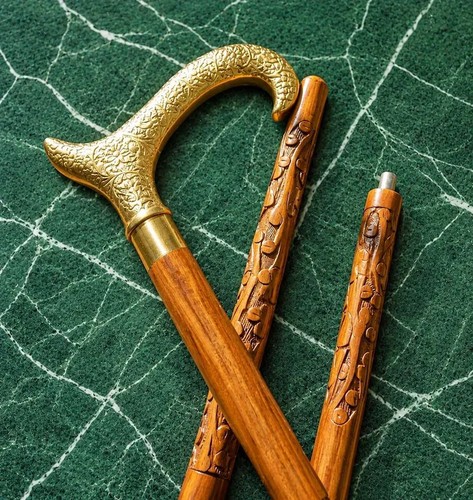 Hand carved wooden walking - wooden,