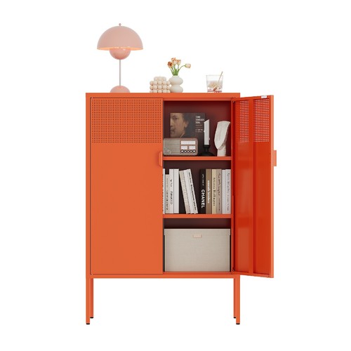 Orange metal storage cabinet - storage, cabinet,2
