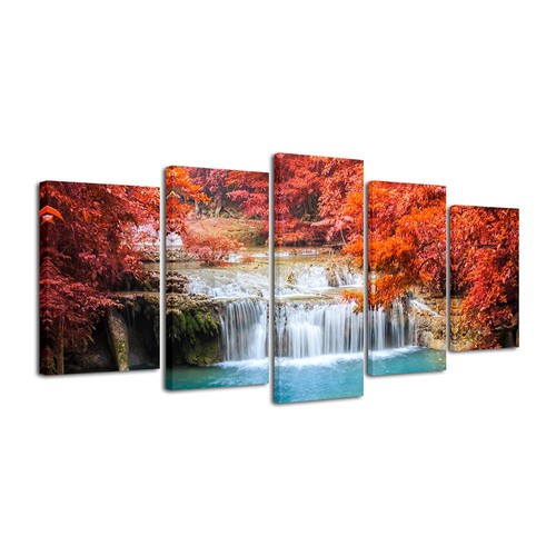 Red forest waterfalls canvas - forest,