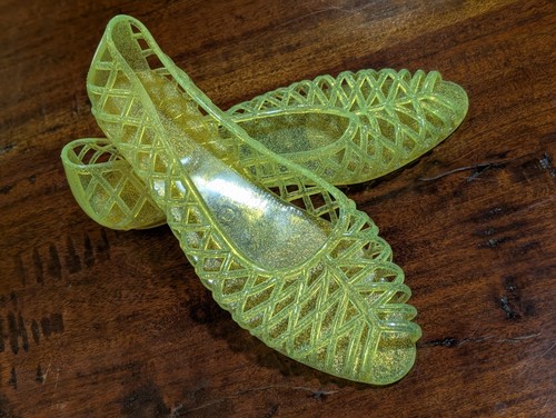 Neon green glitter jelly shoes - glitter,
