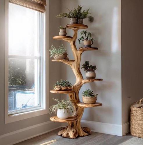 Tree shaped wooden shelf - shaped,