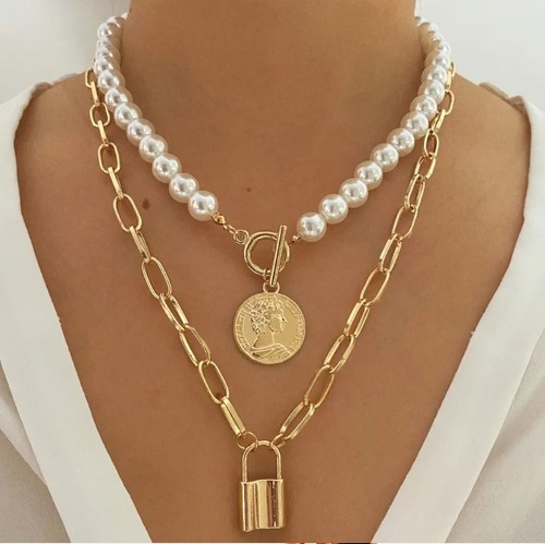 Multi layer pearl necklace - necklace,