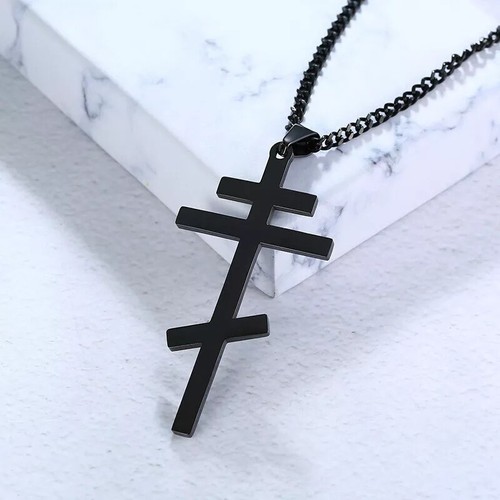 Black cross necklace eastern - black,