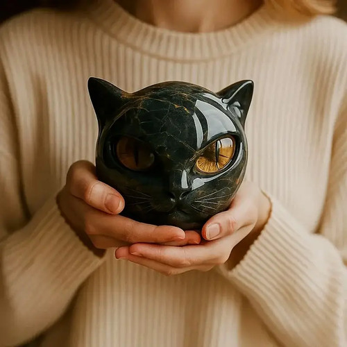 Black cat head sculpture - head,