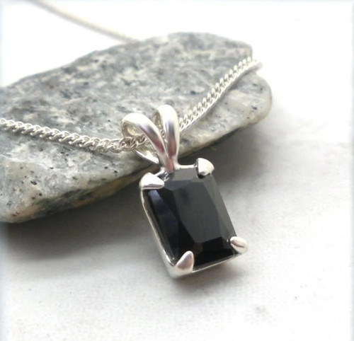 Natural black onyx necklace - black,
