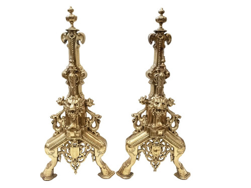 Antique french brass - antique, andirons