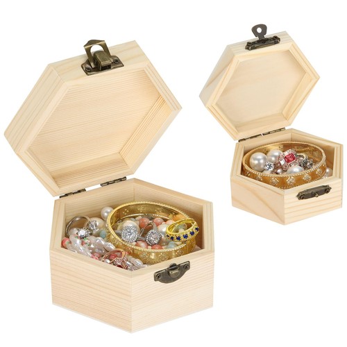 Hexagonal wood gift boxes - hexagonal, with
