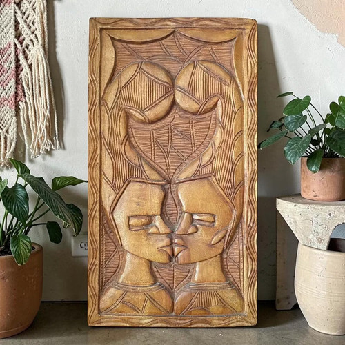 Vintage carved mahogany plaque - carved,
