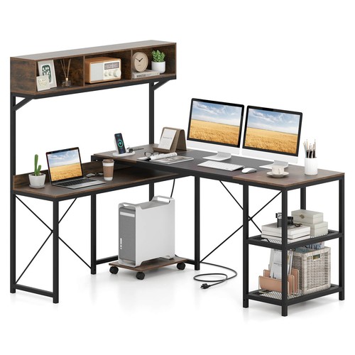 Shaped computer desk with - computer,