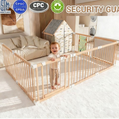 Natural wood baby playpen - natural,