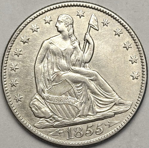 1855 seated liberty half - seated,