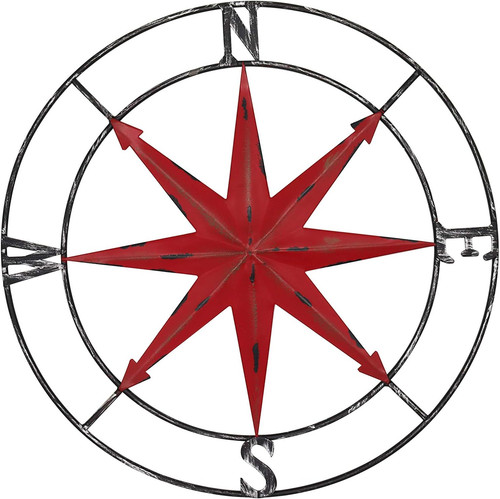 Round metal compass decorative - round,