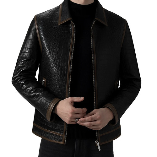 Men black croco texture real - men's,