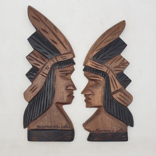 Pair vintage manaus carved - pair,
