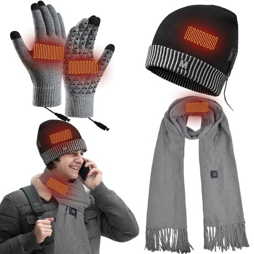 Heated hat scarf gloves set - heated,