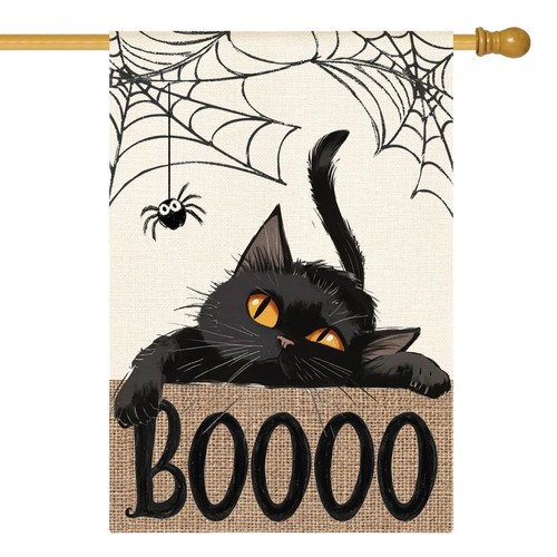 Black cat halloween house flag - house,