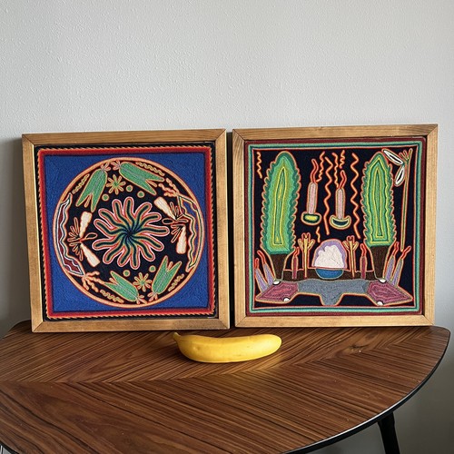 Huichol yarn painting pair - yarn,