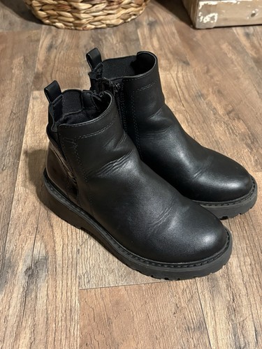 Girls black leather boots - leather,