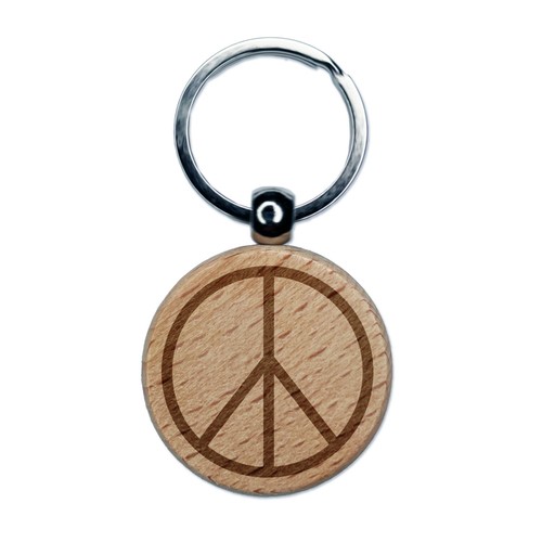 Peace sign engraved wood - sign, round